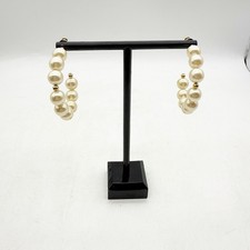Pearl Hoop Earrings Strung Faux Gold Tone