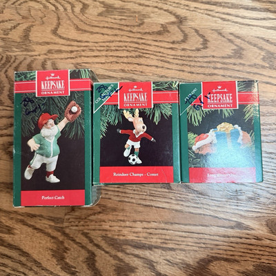 Hallmark Keepsake Ornament Lot of 3 Handcrafted Dated 1990 Santa/Comet/Dog