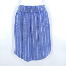 Fresh Produce A Line Skirt Medium Chambray Pockets Elastic Waist Pom Pom Trim