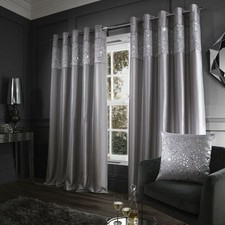 Catherine Lansfield Glitzy Sequin Faux Silk Eyelet Curtains, Grey, 66 x 72 Inch