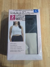 Danskin Women's 2 Pack Studio Bra, Black Salt / Moon Beam, Size L