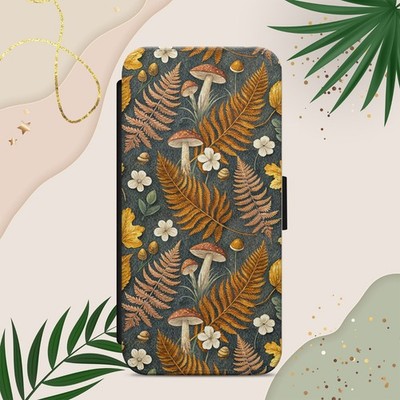 Pilz Muster Herbst Wald Handyhülle iPhone Samsung Pixel Flip Wallet Cover