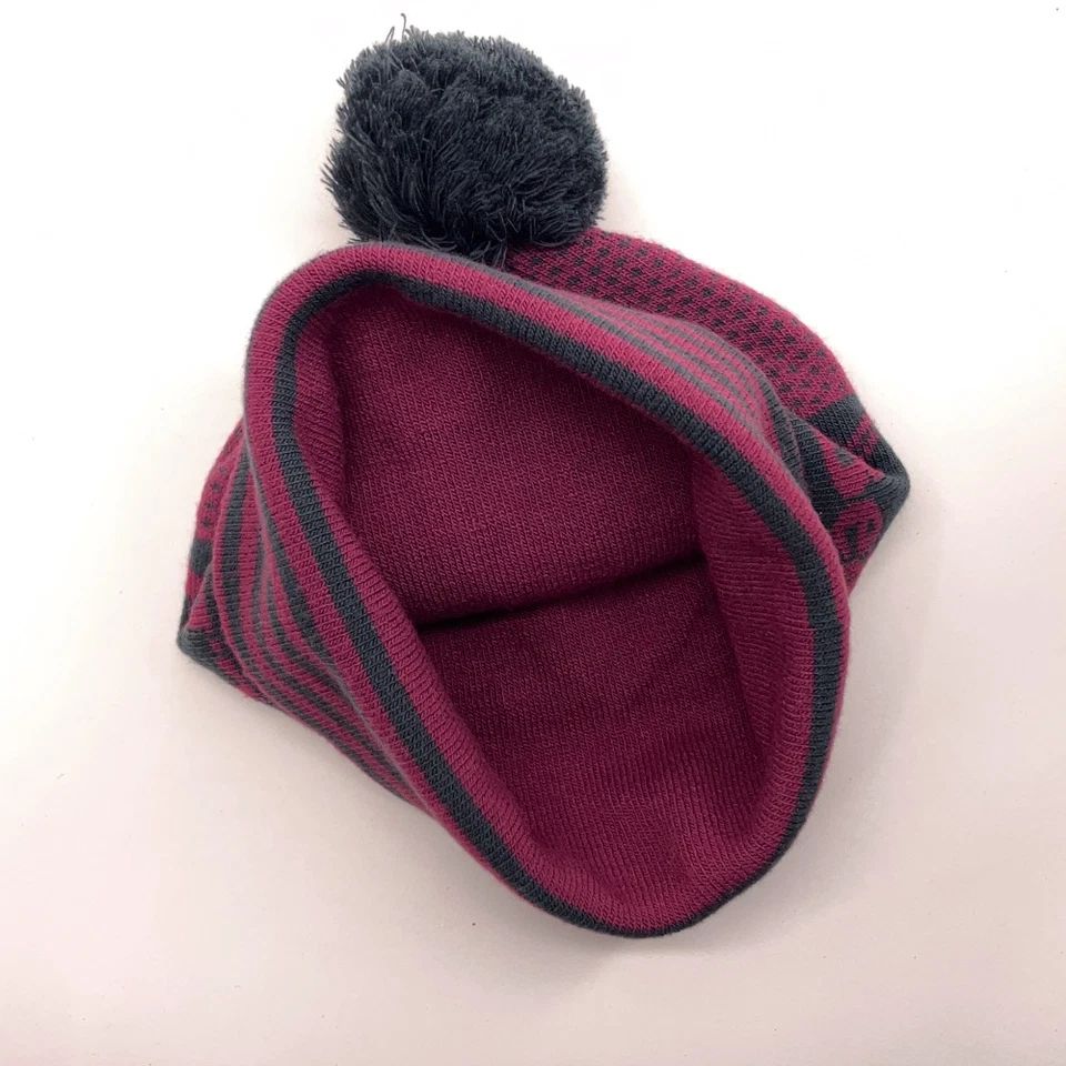 LL Bean Púrpura Gris Oscuro Invierno Pom Sombrero Rayas Puño Lunares Foto 3 de 4