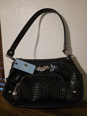 Y2k Kathy Van Zeeland Women s Black Faux Croc Crossbody Bag w/Charm