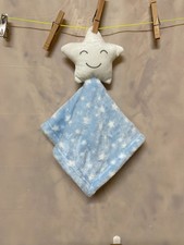 Hudson Baby Blanket Lovey Plush Star Baby Blue and White 14x14