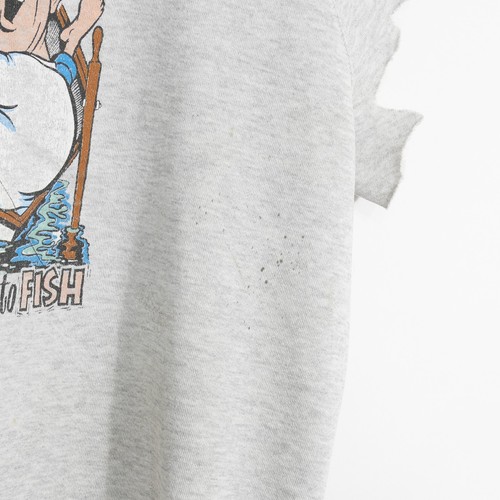 Vintage 90s Funny Fishing Sweatshirt Mens 2XL - Distressed Cutoff Sleeve Raglan - Picture 4 of 9