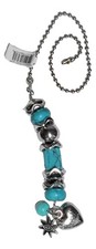 Turquoise & Silver Bead Fan Light Pull Chain with Sun Heart Charms