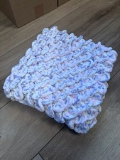 Hand Made Crochet Shell Pattern Baby Girl Crib Pram Blanket Pink Lilac White
