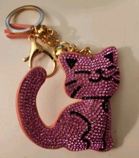 Pink Leopard Heart Bling Crystal - Bag Charm Chain Keychain Key Ring Car Tassel