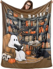 Ghost Reader Halloween Blanket 60"x50" Book Lovers Gifts Throw Multicolor