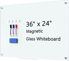 Magnetic Glass Whiteboard for Wall, 36" X 24" Large Dry Erase Board, Frameless W