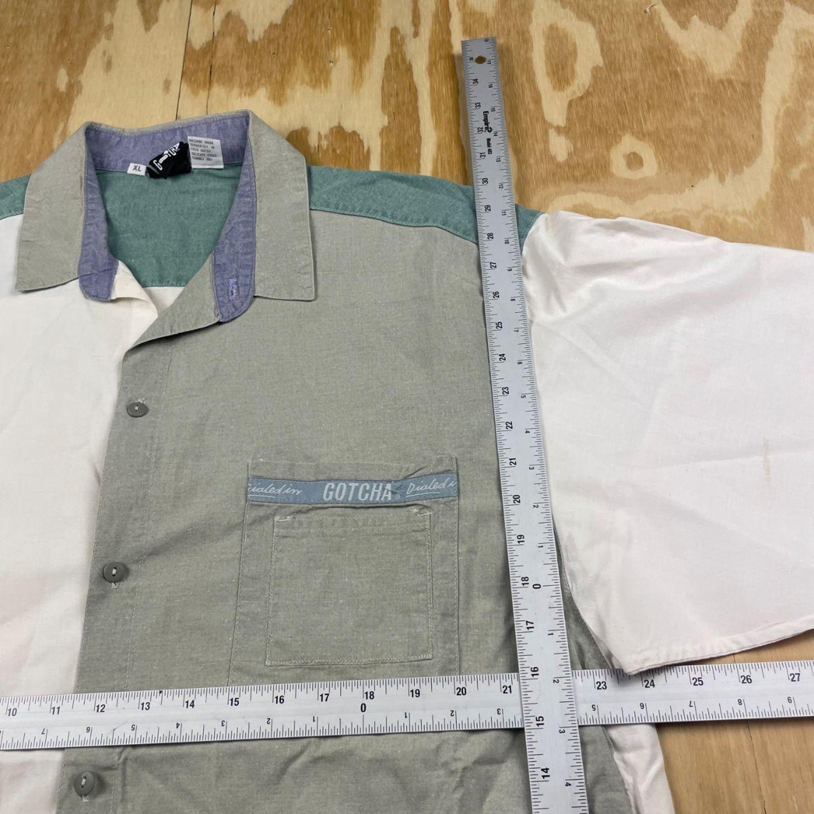 Vintage 90s Gotcha Patchwork Button-Down Shirt – … - image 6