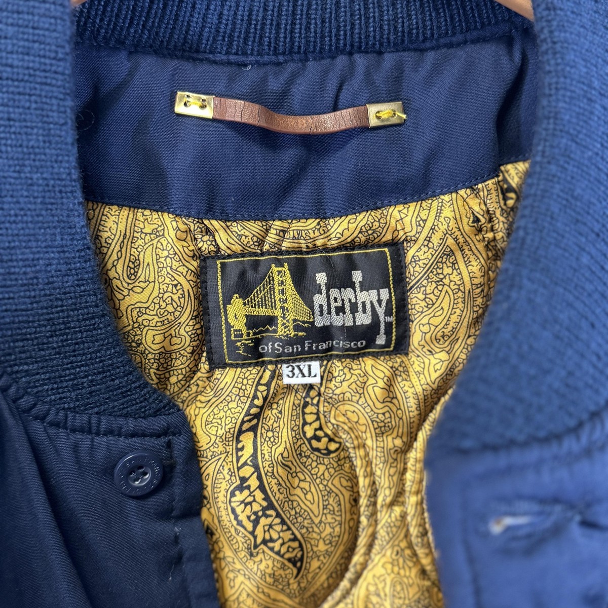 Derby of San Francisco Jacket Mens 3XL Navy Blue Paisley Lined