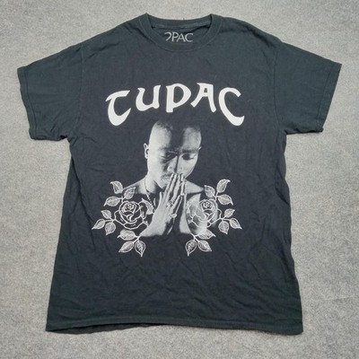 Tupac Shirt Mens Small Black Praying Hands Roses Graphic Rap Hip Hop Tee 2Pac