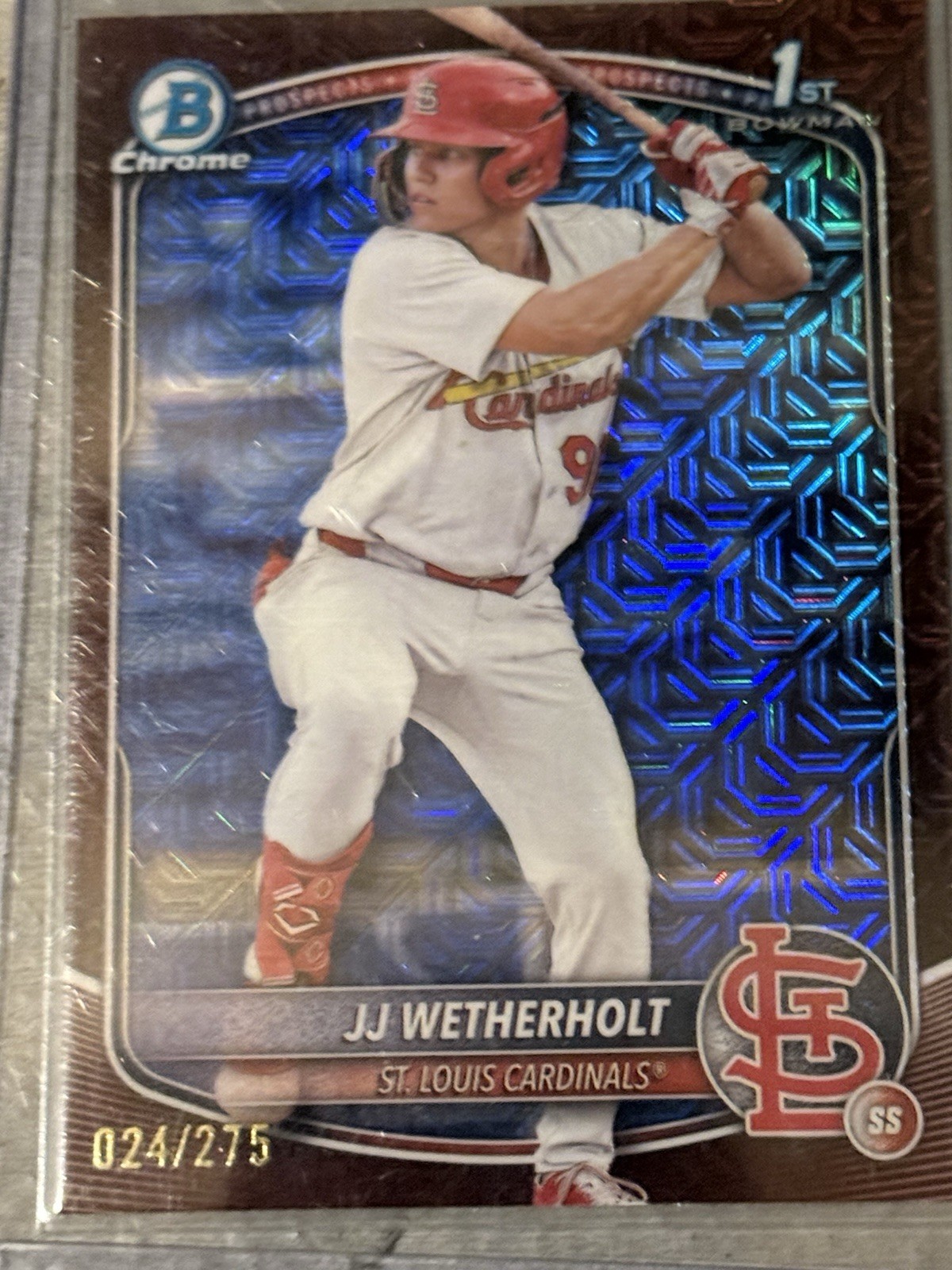 2025 Bowman Chrome Prospects JJ Wetherholt #BCP-22 Mojo Burgundy #/275