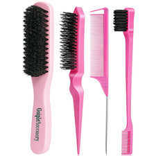 Boar Bristle Slick Back Hair Brush for Smooth Flyaways, Frizz, Sleek Ponytail, B