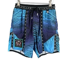 Agua Bendita Mens Swim Trunks Blue Purple Wave Board Shorts Isaac Eter 32 New