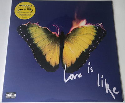 SIGNED !!! Maroon 5 - Love Is Like LP Ltd Electric Blue Trans. Vinyl autographed