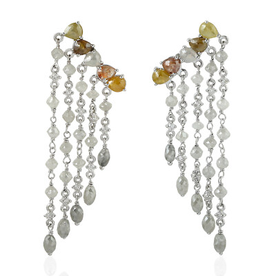 Natural Ice Diamond Ear Climber Design Chandelier Earrings In 18k White Gold
