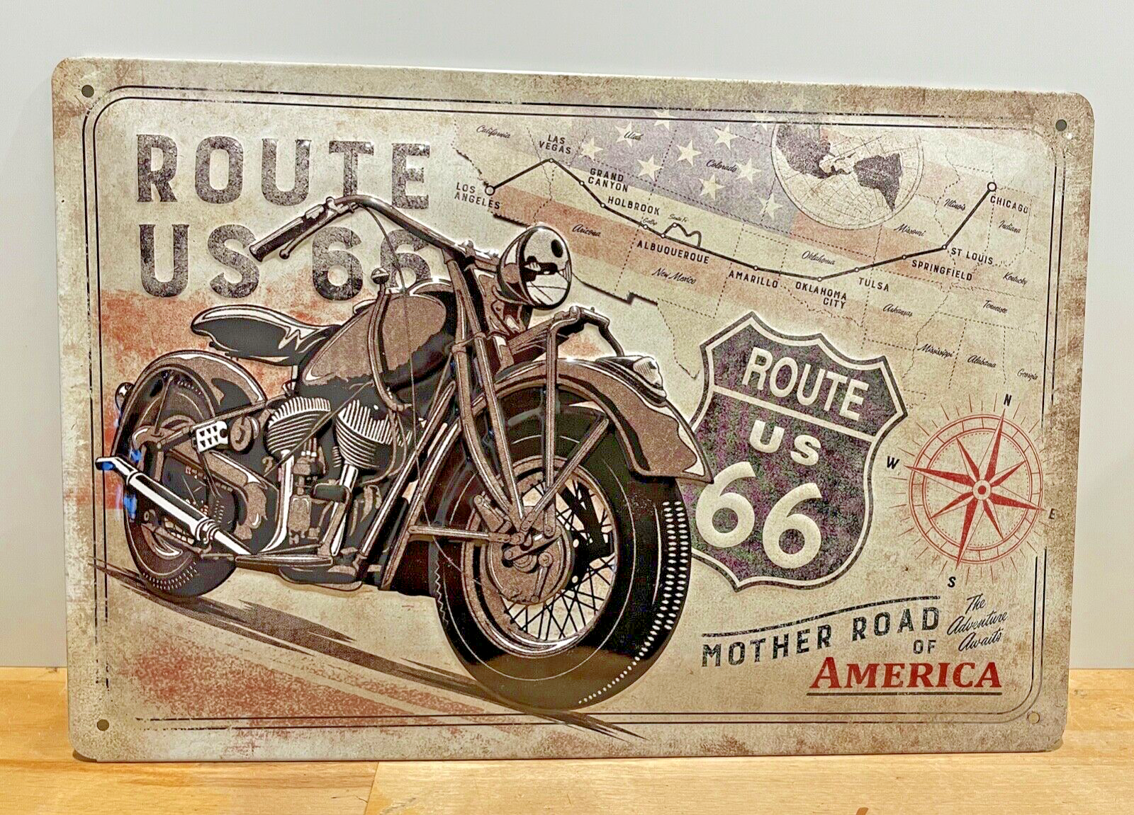 Route 66 Motorcycle Metal Sign, Nostalgic Art Route 66 Classic Motorbike Sign