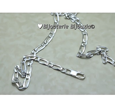 Chaîne Maille Figaro Diamantée - 50 Cm, 6 Mm, Argent Massif Rhodié - Marque Bijouxia, Neuve Avec étiquette