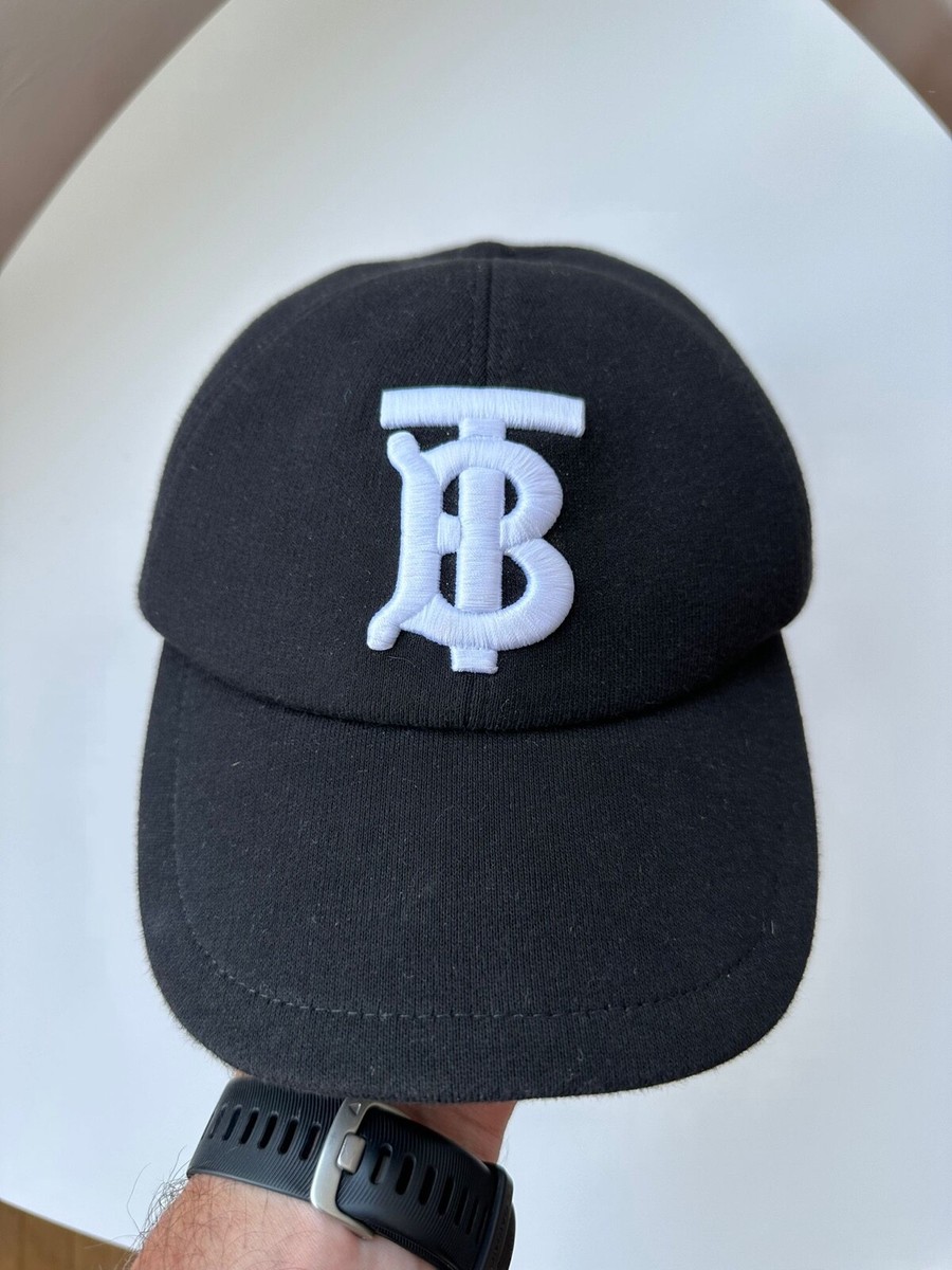 Burberry Black Men's Embroidered Logo Monogram Cotton Twill