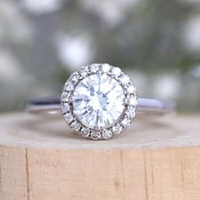 1.50Ct Round Moissanite Accented Solitaire Engagement Ring 14K White Gold Plated