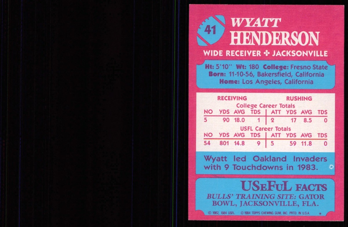 1984 Topps USFL Wyatt Henderson Jacksonville Bulls #41 | eBay