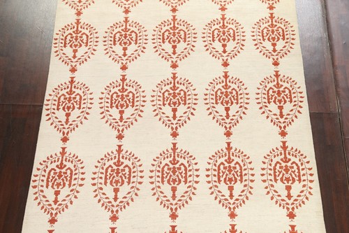 6'x10' Floral Art & Craft Oriental Area Rug Hand-knotted Wool IVORY/ RUST Carpet - Picture 3 of 12
