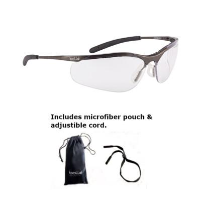 Bolle Contour Clear Safety Glasses Metal Frame With Pouch,Cord Anti Fog/Scratch