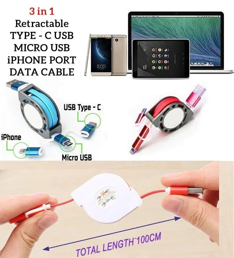 Hot Sale 3A 4 In 1 Retractable Fast Charging Type C Cable 1.5m 65W 27W Phone C - Foto 3
