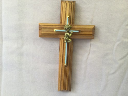 Baby Boy Wooden Hanging Wall Cross 7.5 In. Great New Baby Birth /Baptism Gift