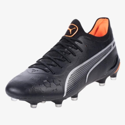 Puma King Ultimate FG/AG Firm Ground Soccer Cleat (Black, Silver, Orange)