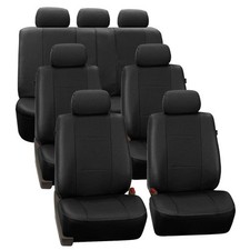 Black Deluxe Perforated Leatherette 7seater 3 Row Set Split Bench Seat Covers