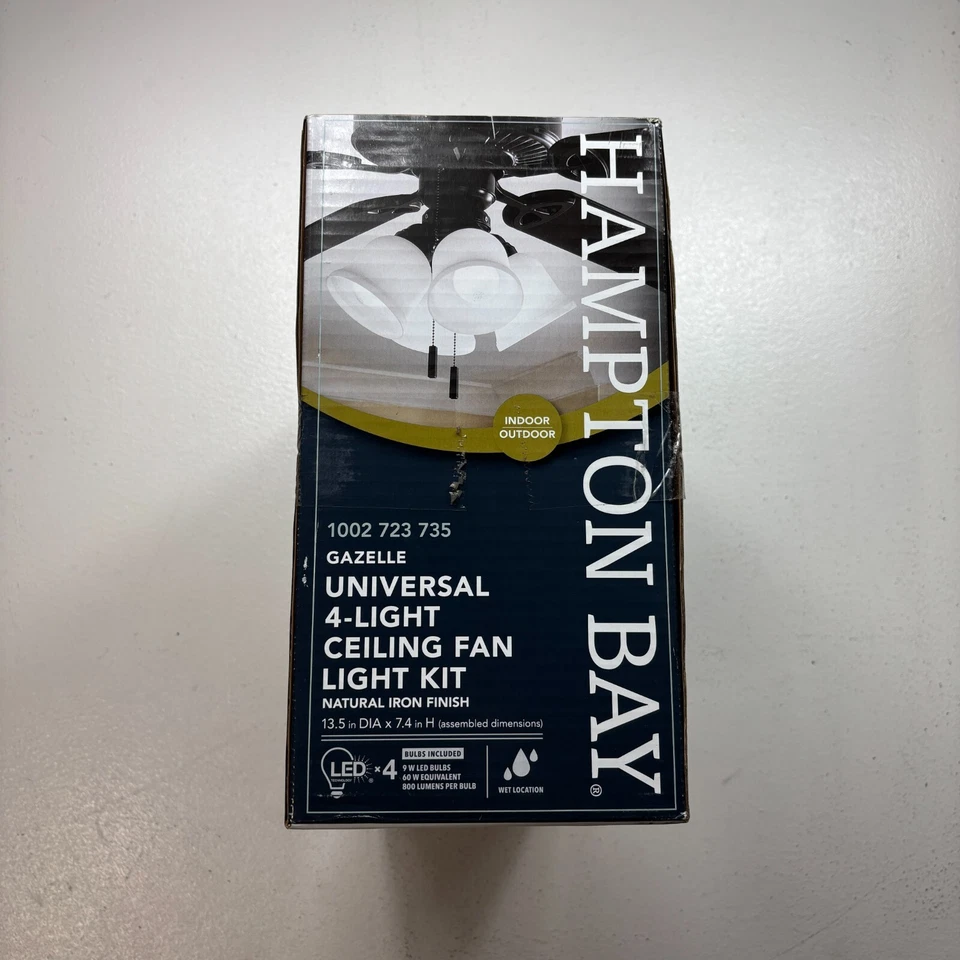 Kit de luces de ventilador de techo universal de hierro natural LED de 4 luces Hampton Bay Gazelle Foto 4 de 4