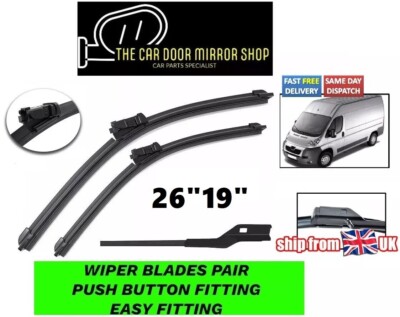 Fits Renault Trafic 2014 to 2019 Front 26'' 19'' Wiper Blade Push Button Fitment