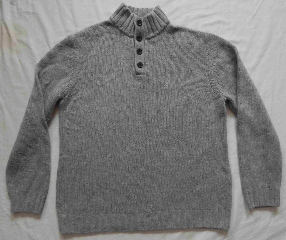 Suéter Pullover Cuello Henley Gris Cuello Alto - XL Para Hombres Mezcla de Lana Náutica Foto 3 de 4