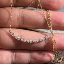 2 Ct Marquise Cut Simulated Diamond Bar Pendant Necklace 14K Yellow Gold Plated