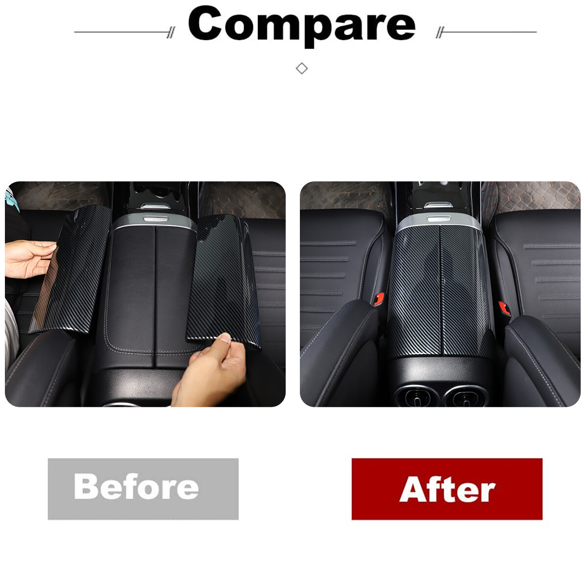 Carbon Fiber ABS Center Console Armrest Box Panel Cover For Benz C-Class W206 22