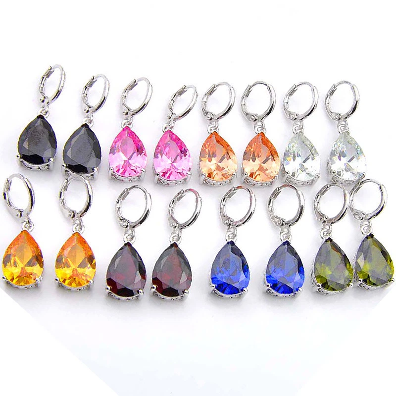 8 Pcs 1 Lot Water Drop Rainbow Topaz Peridot Morganite Silver Danlge Earrings - Image 2 of 4
