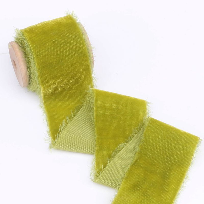 3.8cm Velvet Ribbon Frayed Edge Fabric Trim Fringe for Cake Wedding DIY Crafts
