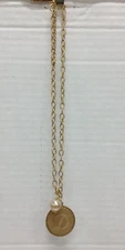 Frontgate 16" Vintage Gold Tone Letter Initial D Necklace Pearl Drop Jewelry