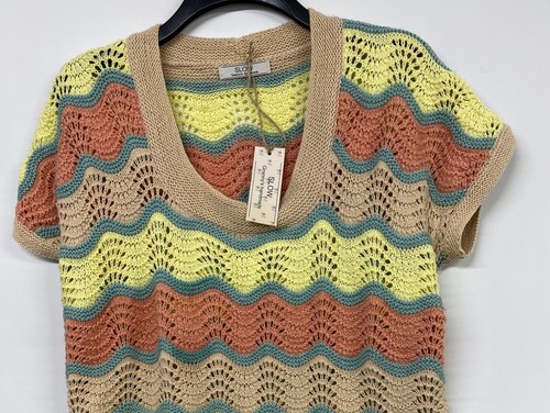 HANDMADE Strick Top Pullover S/M/L rosa gelb gestreift Slow Omas Handmade 057 - Bild 4 von 8