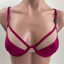 Victoria's Secret Sheer Mesh Underwire Unlined Demi Bra Magenta Size 32C NWT