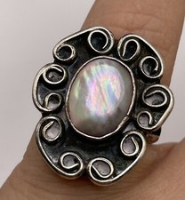 Vintage Sterling 925 Silver Abalone Funky Boho Ring Sz 6.5