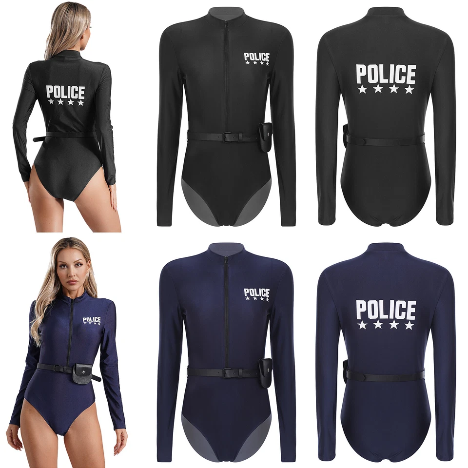 Women Police Costume Sexy Outfits Masquerade Uniform Cosplay Belt Suit Purse - Image 3 of 3