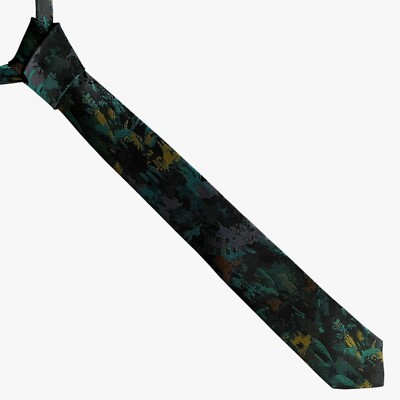 Vintage Y2K Bugle Boy abstrakter Kunstdruck grüne Polyestermischung schmale Krawatte, Retro