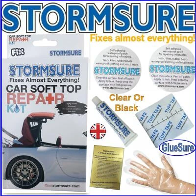 STORMSURE Soft Top Car Roof Convertible Hood Repair Kit Includes Patches Glue Clear/Black