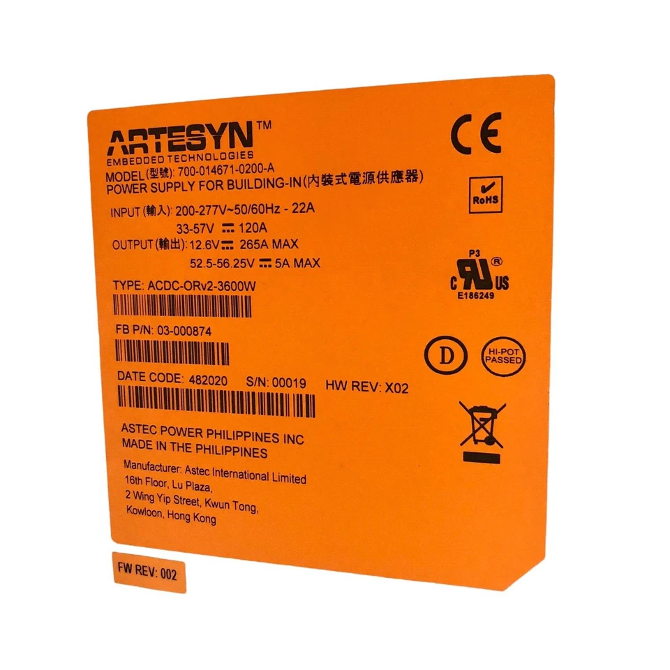 Artesyn IBM 1400W Power Supply Module 01AF592 700-01467-0200-A - Image 4 of 4