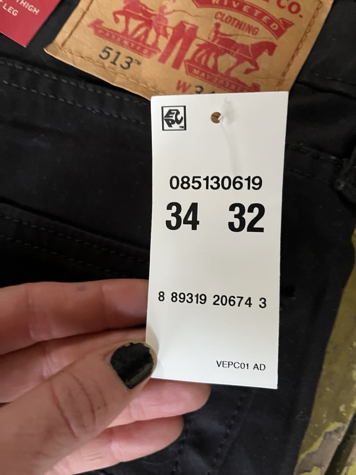 Levi's Men's 513 Slim Straight Jeans Jet Black 34W x 32L New With Tags thumbnail 4